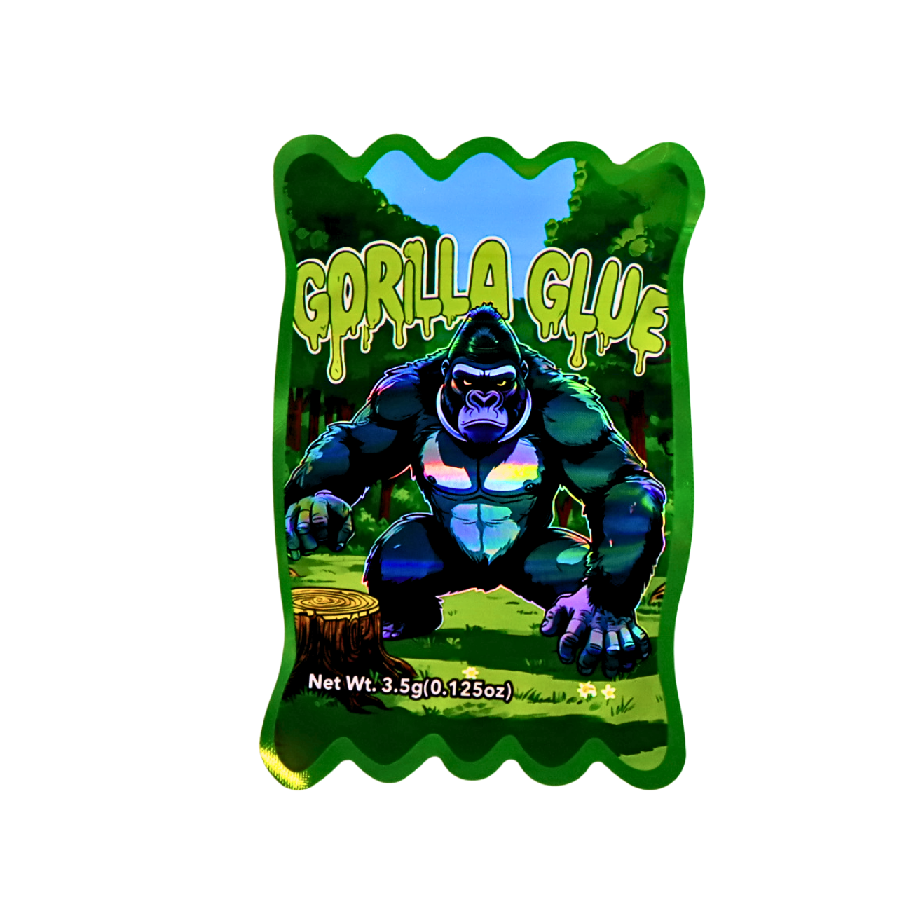 HOLOGRAPHIC MYLAR 3.5G BAGS 50CT GREEN GORILLA GLUE DESIGN